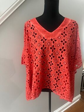 Rhea Coral Eyelet Boho Schiffli Crop Top